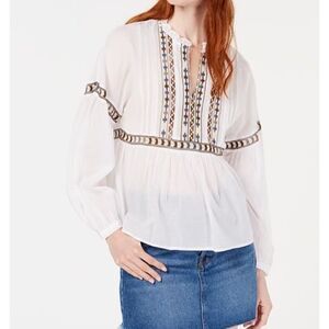 NWT Lucky Brand embroidered pheasant top. M
